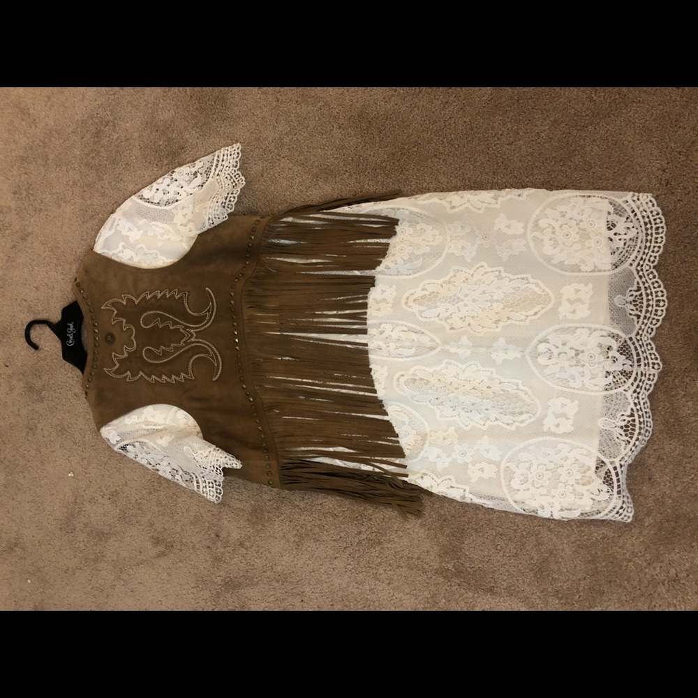 Off-white Lace dress, with real leather vest